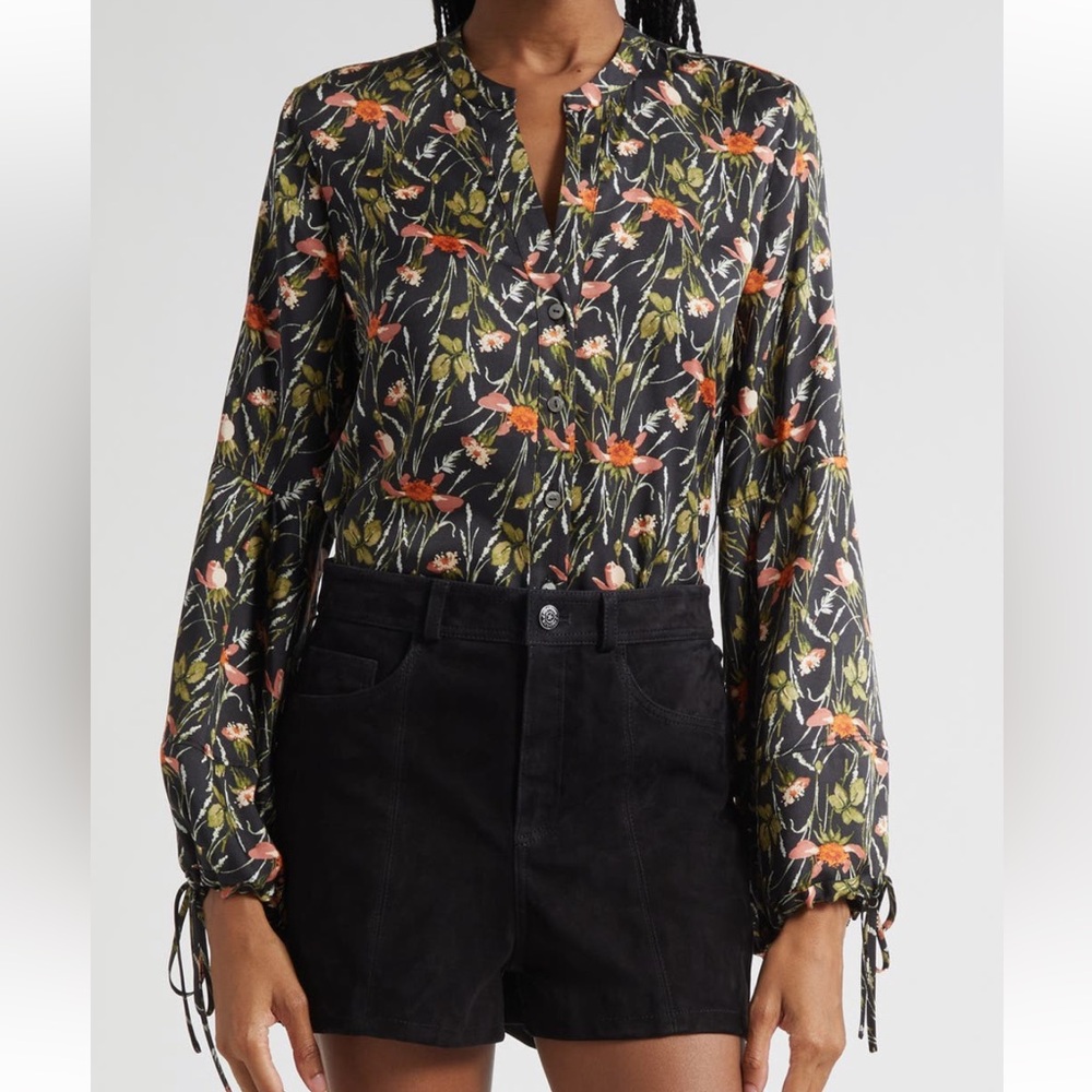 Cinq à Sept Black top with Orange Floral Design - Picture 3 of 8